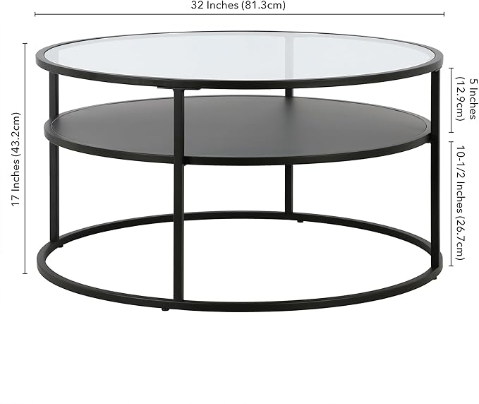Ada 32" Wide Round Coffee Table in Blackened Bronze