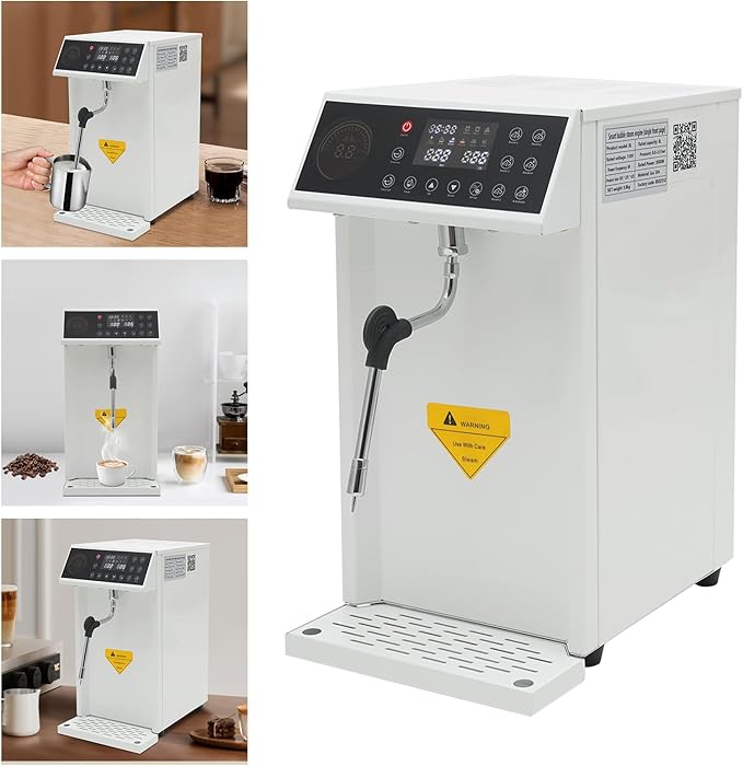 110V Electric Milk Frother and Steamer,1300W 8L/2.11Gal Stainless Steel Automatic Milk Warmer with Timer and LED Display,Four-hole Nozzle