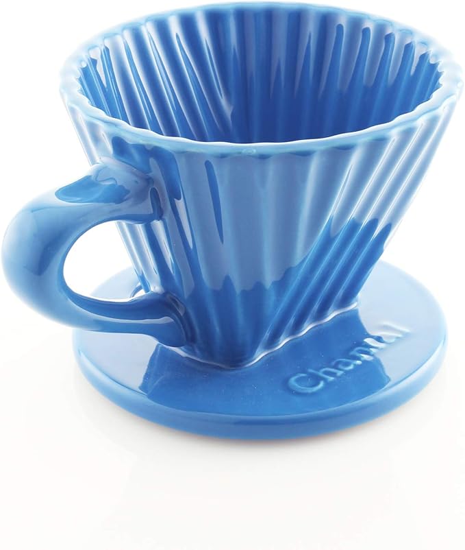 Chantal "Lotus" ceramic pour over coffee dripper, 8 Ounces, Blue Cove