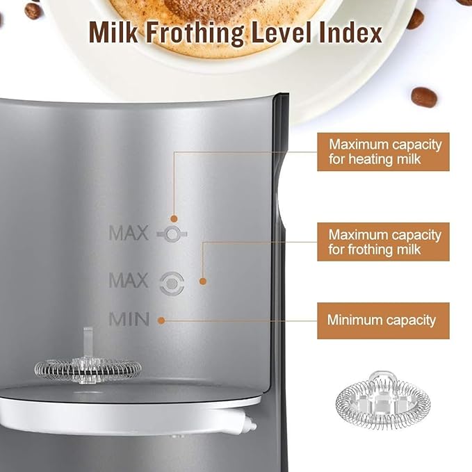 4 IN 1 Electric Milk Frother, Automatic Hot & Cold Milk Foamer, 19.6oz/580ml Large Capacity for Latte Coffee Hot Chocolates Cappuccino (White, 220V EU PLUG)