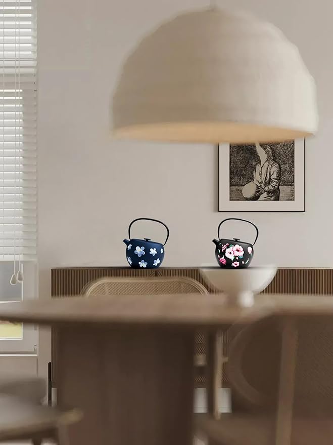 Toptier Teapot with Removable Infuser, Cast Iron Tea Kettle Stovetop Safe, Solid Geometry Ball Design Tea Pot Coated with Enameled Interior for 32 Ounce (950 ml), Morning Glory