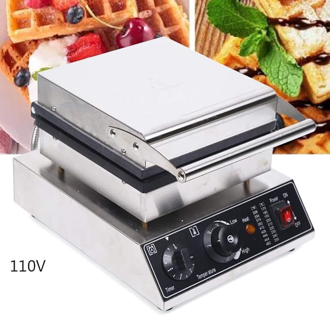 110V Commercial Waffle Maker 4Pcs Nonstick 1750W Electric Waffle Machine Stainless Steel Waffle Maker Suitable for Bakeries Snack Bar Family