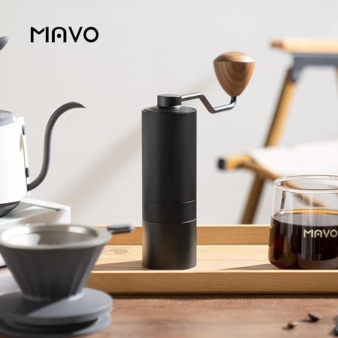 MAVO Manual Coffee Grinder, Wizard Hand Coffee Grinder, Capacity 25g with 2PCS CNC Stainless Steel Conical Burr -Pentagon and Hexagonal, Burr Coffee Bean Grinder for French Press, Pour Over, Black