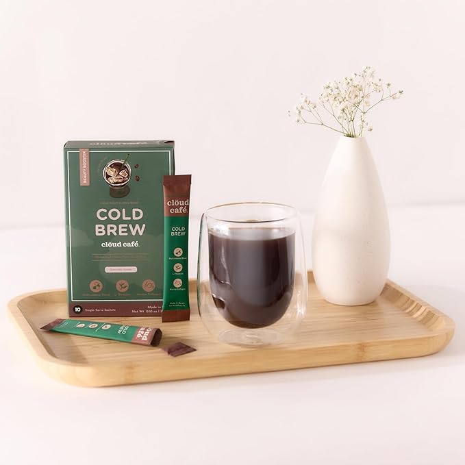 Clöud Café Collagen Infused Cold Brew Instant Coffee Packets - Multivitamin Powder, L-Theanine Amino Acids, & Marine Collagen Single Serve Instant Coffee Powder (10 Sachets)