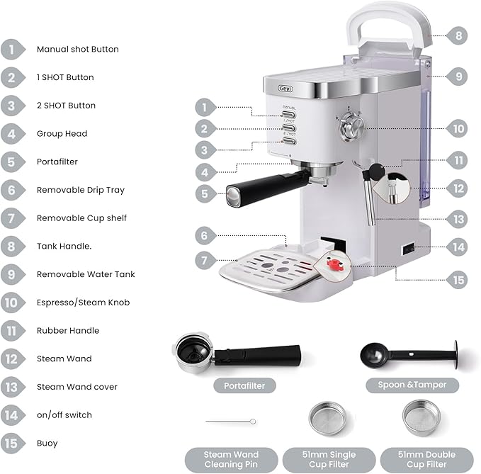 Gevi Espresso Machine 20 Bar High Pressure,Compact Espresso Maker with Milk Frother Steam Wand,Cappuccino,Latte Maker with Adjustable Shot Volume for Home,Gift for Mom and Dad