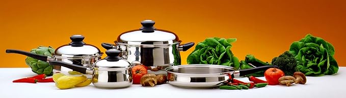 Tuxton Home Nevada 7 Piece Cookware set; Stainless Steel, PFTE & PFOA Free, Freezer to Oven Safe, Induction Compatible; 1QT & 2QT Saucepans, 5QT Dutch Oven, 10" Open Frypan