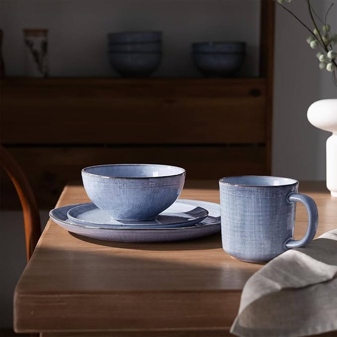 famiware Moonlight Coffee Mug Set of 4, 13oz Mug Set with Linen Finish, Coffee Cup Set with Handle for Latte, Cappuccino, Tea, Hot Cocoa, Microwave and Dishwasher Safe, Blue