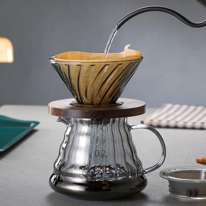 Pour Over Coffee Dripper, V60 Glass Coffee Dripper With Black Walnut Wood Base, Slow Brewing Coffee Dripper Accessories for Coffee Pot Coffee Make