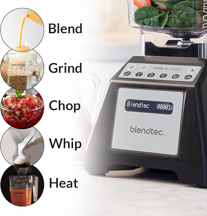 Blendtec Total Classic Original Blender - WildSide+ Jar (90 oz) and Blendtec GO™ Travel Bottle (34 oz) BUNDLE - Professional-Grade Power - 6 Pre-programmed Cycles - 10-speeds - Black