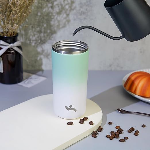 Tumbler with Lid, 12 oz Travel Coffee Mug Double Wall Vacuum Stainless Steel Thermal Metal Cup Insulated Water Bottle,GreenWhite