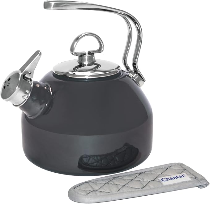 Chantal Classic Teakettle, 1.8 QT, Enamel On Steel, 2-Tone Harmonica Whistle, Rapid Boil and Even Heating (Onyx)
