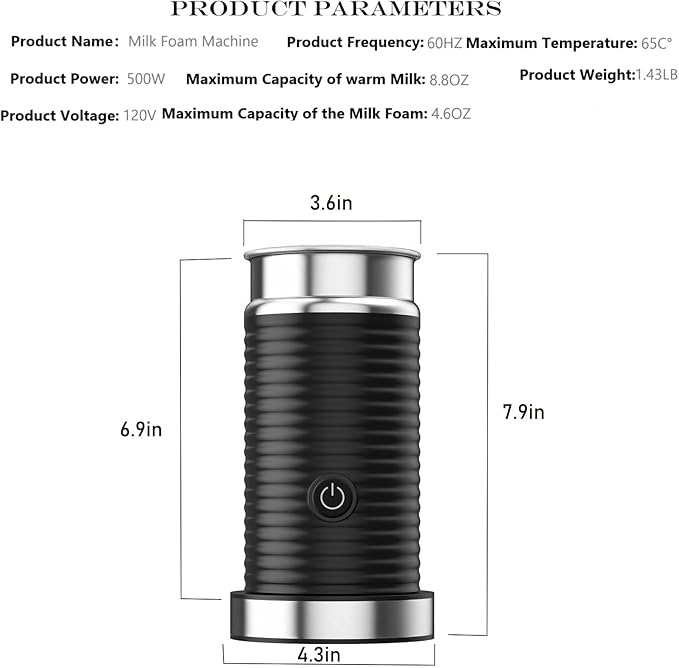 Automatic milk frother,Milk frothing machine,Electric for Hot & Cold Froth, Froth Or Heat Milk,Multifunctional milk frother,Automatic off & Easy Cleaning, Silent Operation (Black)