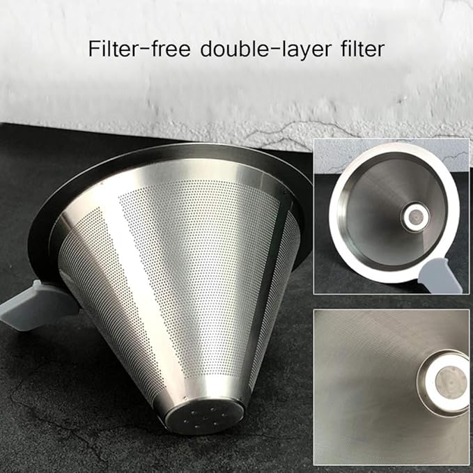 Pour Over Coffee Dripper, Stainless Steel Coffee Filter, Cone Coffee Dripper with Adjustable Pour Over Drip Coffee Stand