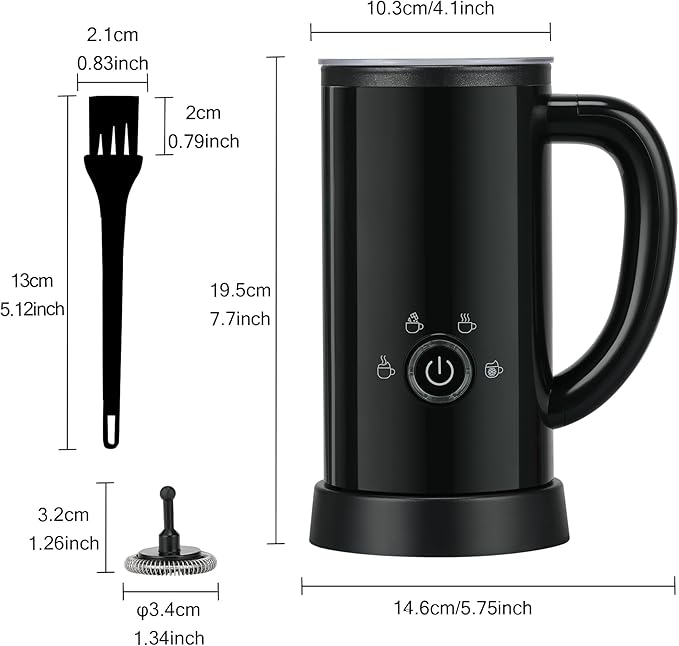 Milk Frother and Steamer, Electric 4-in-1 Hot and Cold Foam Maker, Automatic Milk Warmer with Two Whisks for Latte Cappuccino Hot Chocolate, 10.1oz/300ml, Black