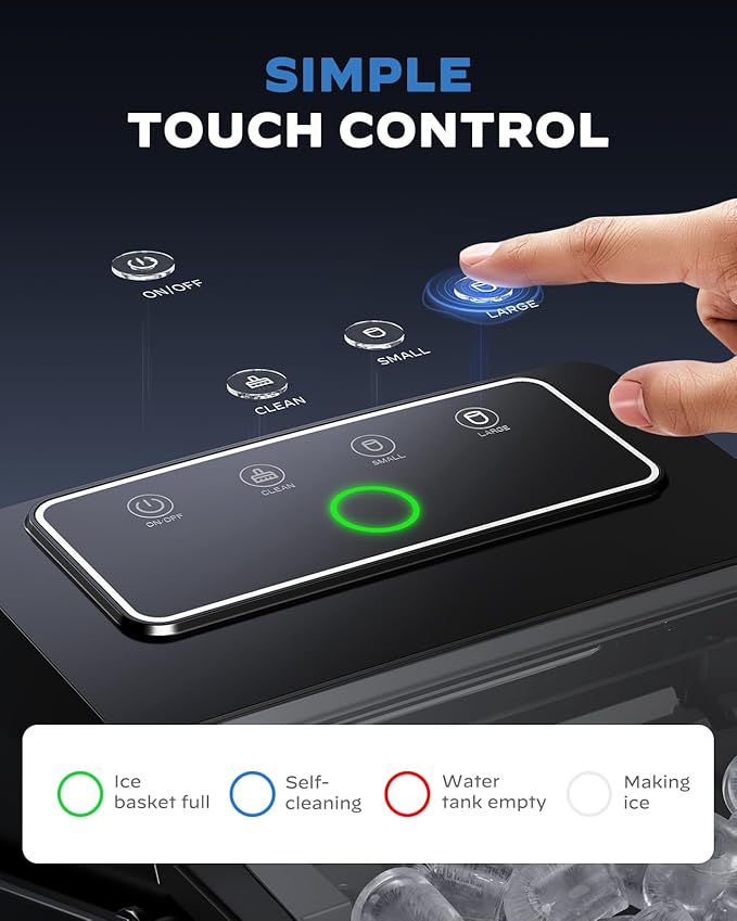 Countertop Ice Maker, Compact Ice Maker with Larger 2.5L Expanding Ice Basket & 1.8L Water Tank, Smart Touch Control, 9 ICES in 6 Mins, Self-Cleaning, for Home/Party/Office/RV