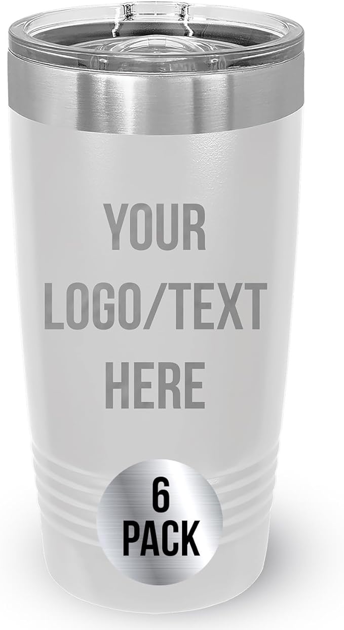 Stainless Steel Tumbler Personalized-Custom Engraved (White-Sliver, 6 Count (Pack of One))