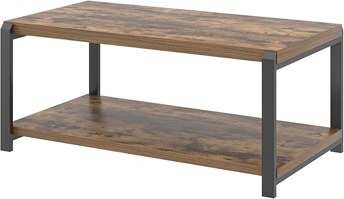 EXCEFUR Modern Coffee Table, Industrial Wood and Metal Center Table, Cocktail Tea Tables for Living Room, Rustic Brown