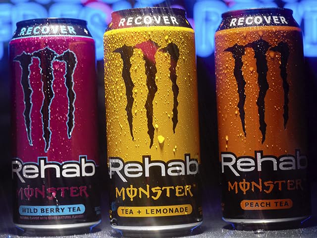Monster Energy Rehab Tea + Lemonade, Peach, Wild Berry, Variety Pack, Energy Iced Tea,15.5 Ounce (Pack of 15)