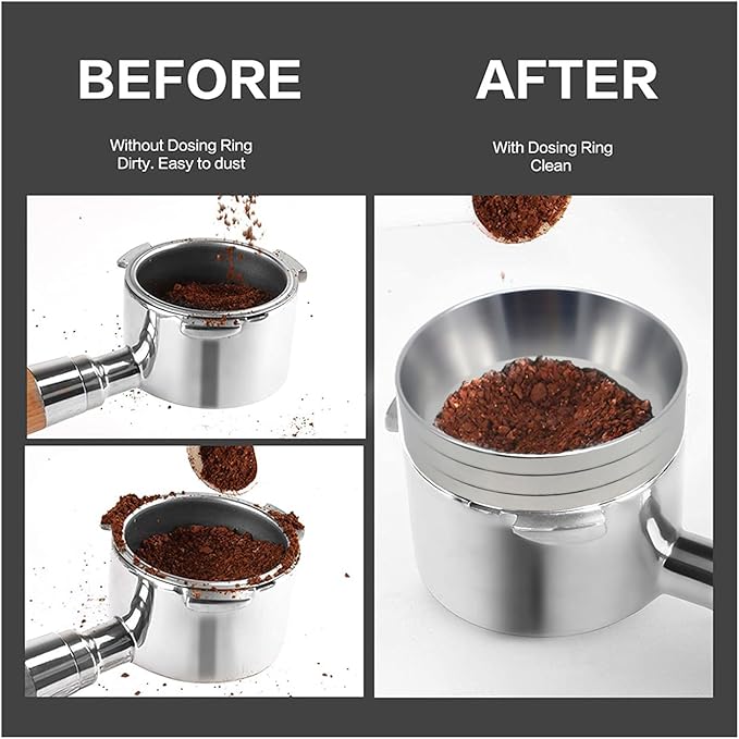53mm Magnetic Espresso Dosing Funnel Lightweight Aluminum Coffee Dosing Ring Compatible 53mm Portafilter (Silvery, 53mm)