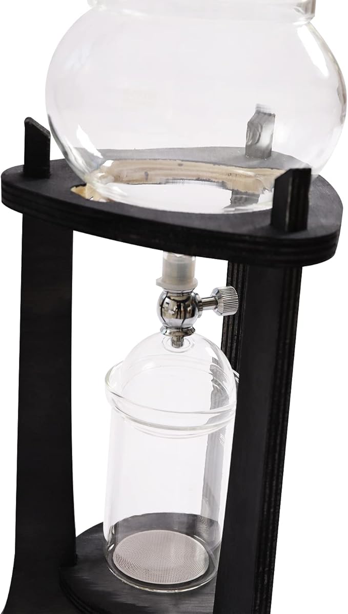 Cold Brew Drip Coffee Maker, 600ml/20.29 Ice Coffee Brewer Machine Cold-Drip Coffee Tower with Glass Container Wood Stand for Home Office