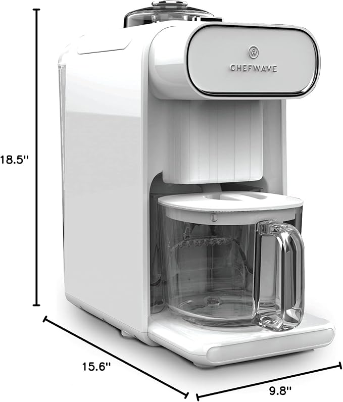 ChefWave Milkmade Non-Dairy Milk Maker – 6-in-1 Plant-Based Milk Machine for Almond, Oat, Soy, Cashew, Coconut & Macadamia – No Soaking, Auto-Clean, Delay Start, Glass Pitcher – White