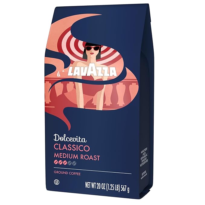 Lavazza Classico Ground Coffee Blend, Medium Roast, Authentic Italian, Blended And Roasted in Italy, Non GMO, Value Pack, A Full bodied with rich flavor and notes of dried fruit, 20 Ounce