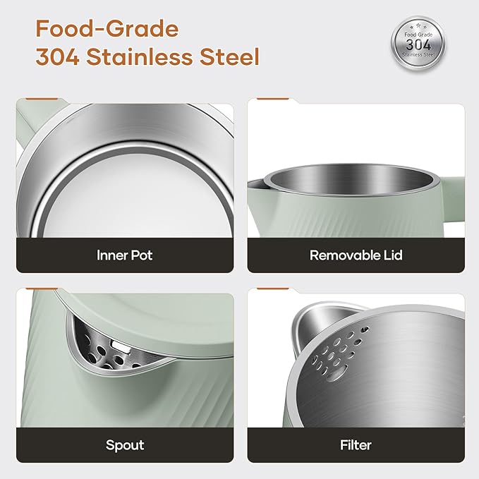 OLEGA Electric Kettle - 1500W Electric Tea Kettle 1.8L Stainless Steel Inner Electric Kettles for Boiling Water Auto Shut Off Boil-Dry Protection Electric Water Kettle for Coffee Tea Green