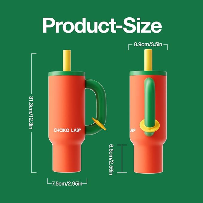 BaWang Insulated Stainless Steel Tumbler | Tumbler with Handle and Straw 33oz | Cup Holder Friendly for Travel | Leakproof Water Bottle | BPA-Free | 316 stainless steel liner| Red & Green