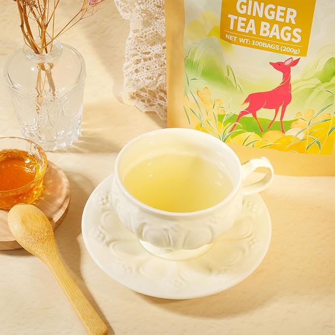 WT WEETEE Ginger Tea Bags, 100 Count Pure Ginger Root Tea, Warm & Spicy, Natural Caffeine Free Herbal Tea, No Spices & Flavors