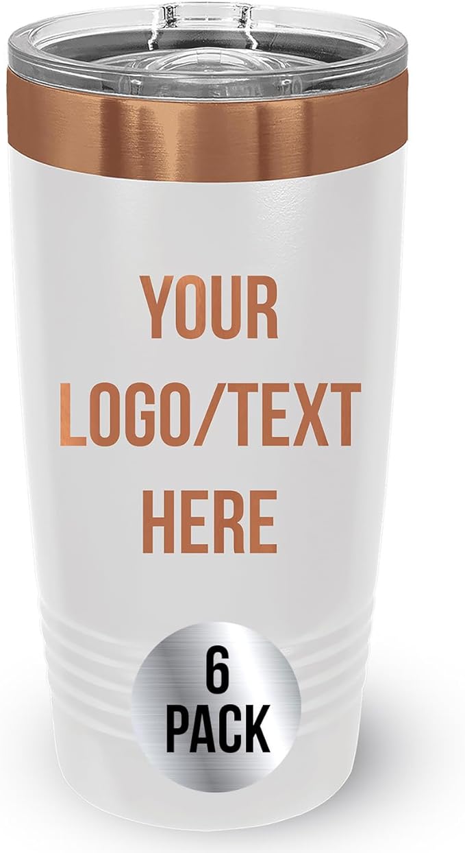 Stainless Steel Tumbler Personalized-Custom Engraved (White-Copper, 6 Count (Pack of One))