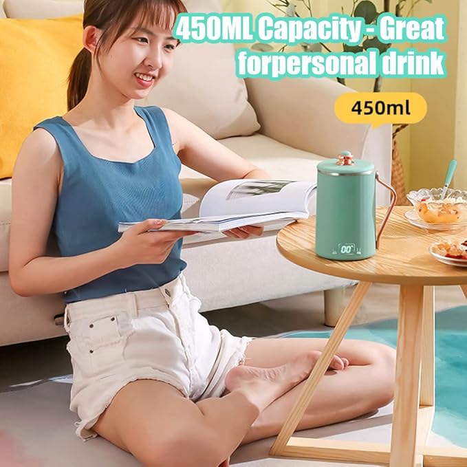 WOOLALA 110V Electric Kettle Stew Cup with Digital Screen, 450ML Small Slow Cooker Personal Health Cup - 7Mins Fast Boiling with Temperature Control, Timer for Home/Office/Travel