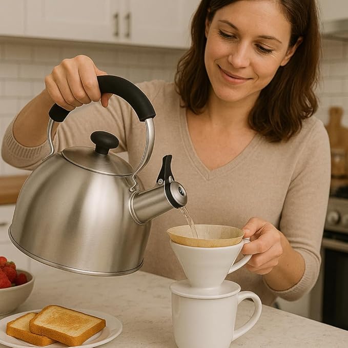 Creative Home 2.6 Qt Heavy-Duty Stainless Steel Whistling Tea Kettle, Durable Heat‑Efficient Water Boiler with Steam Whistle and Heat-Resistant Handle, Induction‑Safe Kitchen Pot and Stylish Gift