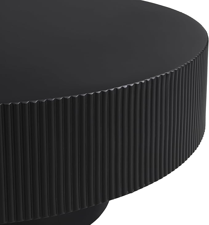 31.5 Inch Round Drum Coffee Table, Modern Handcraft Fluted Drum Coffee Table, Wooden Round Coffee Table Center Table Cocktail Table with Stable Pedestal for Living Room Apartment (Black)