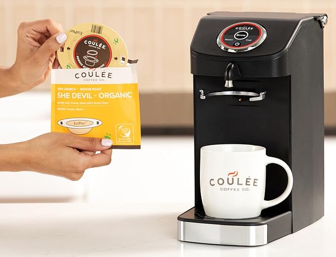 Coulée EcoPour She Devil Coffee, Single Serve Pour Over Arabic Coffee, Medium Roast, Use for Camping or Traveling, Pre Filled Compostable Filters, Ready to Brew with Hot Water, 10 Pack