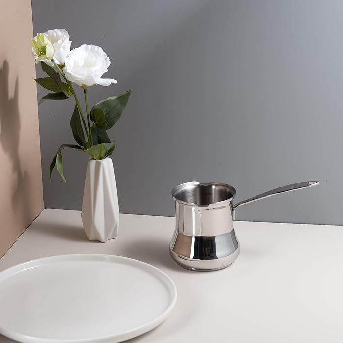 IMEEA Turkish Coffee Pot Arabic Coffee Pot Cezve Turkish Coffee Pot 18/10 Stainless Steel Greek Coffee Pot Briki Turkish Coffee Maker (16.9 Ounces)