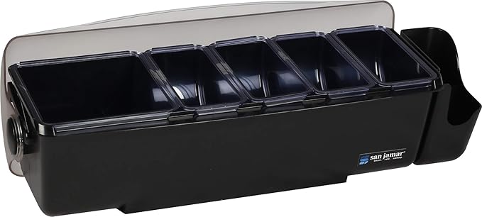 San Jamar Dome Garnish Center 5 Tray with Dome Lid for Kitchen, Bar, And Restaurants, Plastic, 8 Pints, Black