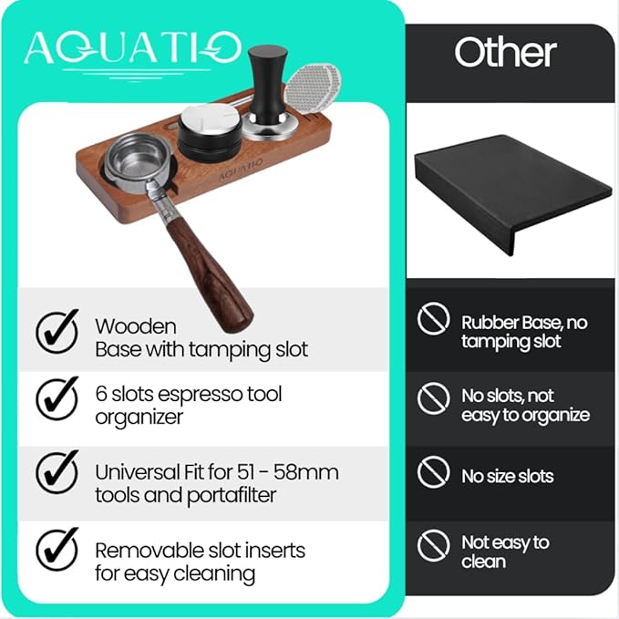 51-58 mm Compact Espresso Tamping Mat - Wooden Coffee Tamping Station - Espresso Accessories for Baristas