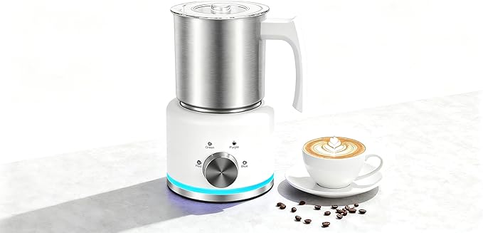 Milk Frother, 16.9 OZ Milk Frother and Steamer, 4 in 1 Electric Milk Frother Dishwasher Safe, Durable Silent Working Frother for Coffee, Hot and Cold Foam Maker, White