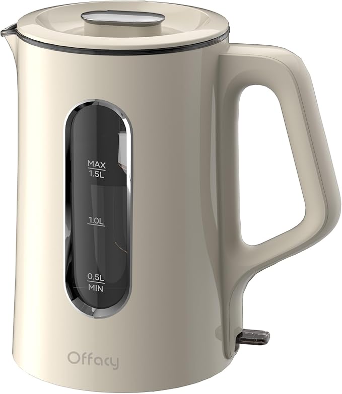 OFFACY Electric Kettle, Double Wall Glass Inner, Hot Water Boiler Heater Pot, 1.5-Liter, 1200 Watts for Fast Boiling, 53oz BPA Free, White