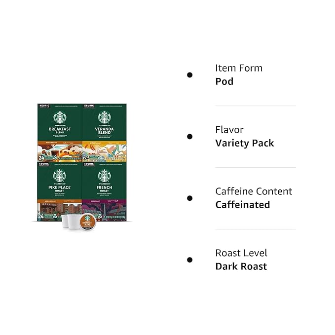 Starbucks Black Coffee K-Cup Coffee Pods — Variety Pack for Keurig Brewers — 4 boxes (96 pods total)