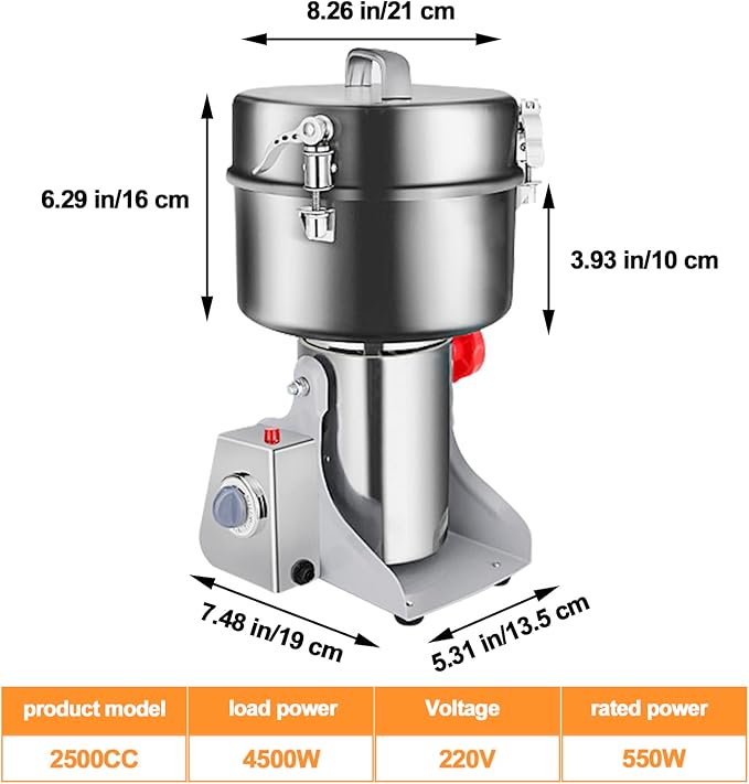 Swing Grain Mill 2500g, Electric Grain Mill, Stainless Steel Mill Grinder 4500W, High-speed Spice Herb Grinder, Commercial Superfine Machine, Dry Cereals Pulverizer 110V