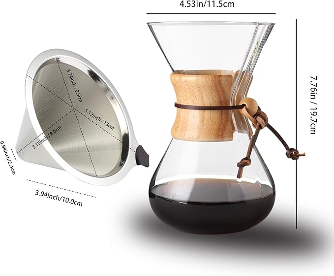 Pour Over Coffee Maker 20 oz Drip Coffee Pot Set Glass Carafe with Filter Subjectthree Manual Brewer for Camping (6 cup/20 oz)