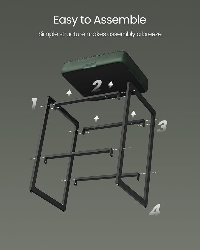 VASAGLE EKHO Collection - Bar Stools Set of 2, Counter Height Bar Stools, Synthetic Leather with Stitching, Mid-Century Modern Counter Stools, 26-Inch Tall, Kichen Home Bar Dining Room, Forest Green