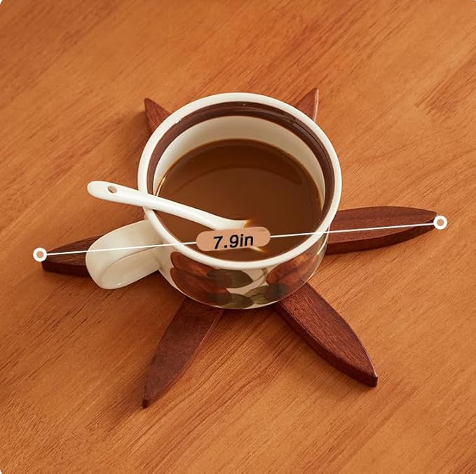 Wooden Trivets for Hot Dishes, Wooden Tree Coasters Tree Shape Trivet Set for Hot Pots and Pans, Foldable Kitchen Walnut Table Mat for Easy Storage, Coaster with 5 Wooden Trivets,1 Stand