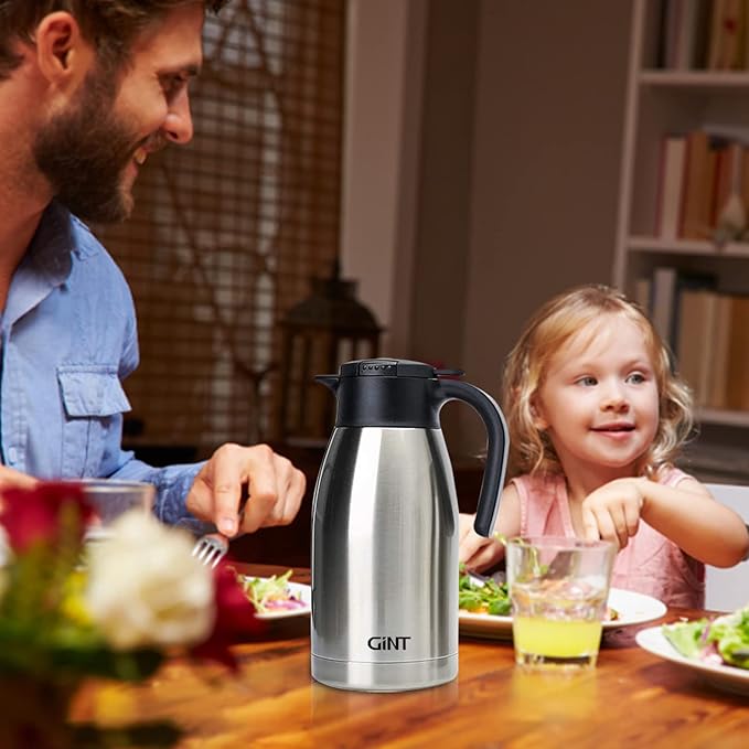 GiNT 64Oz Thermal Coffee Carafe, Insulated Stainless Steel Coffee Carafes for Keeping Hot/Double Walled Vacuum Thermal Carafe (Silver, 1.9L)