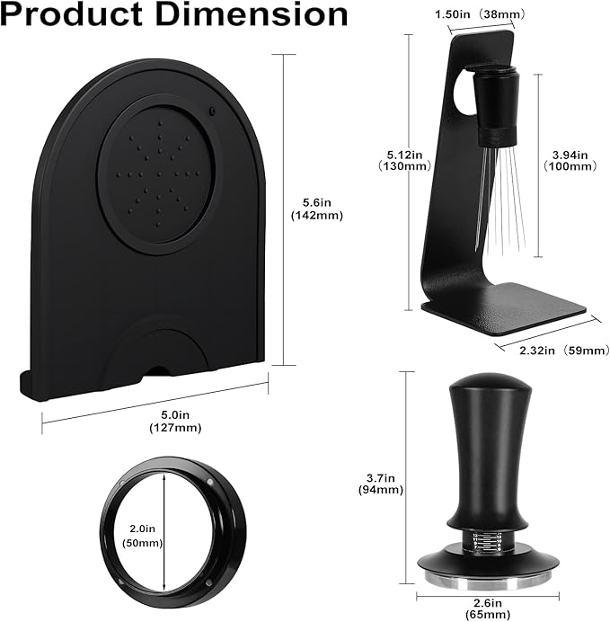 Espresso Accessories Kit 58mm, Coffee Tamper with Spring Loaded Calibration, 316 Stainless WDT Tool with Magnetic Stand and Dosing Funnel Set Fits Espresso Machine Press and 58mm Portafilters