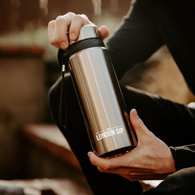 London Sip 25 oz Multi-Function Travel Mug and Tumbler Tea Infuser Water Bottle Fruit Infuser Flask Hot and Cold Double Wall Stainless Steel Coffee Thermos, Cosmic Silver, Pack of 2