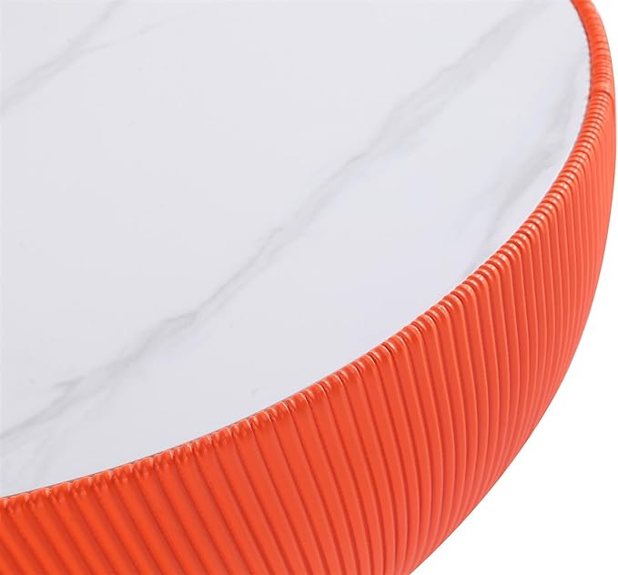 Manhattan Comfort Modern Anderson Coffee Table, 1.0 & 2.0 End Table, Upholstered in Orange Leatherette with Ceramic Faux Tabletop and Gold Metal Tabletop- Set of 3