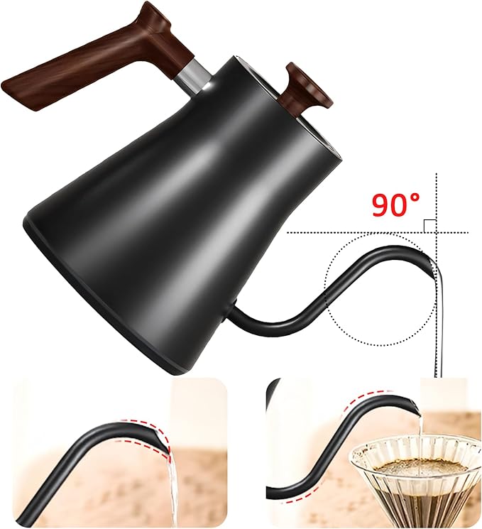 Gooseneck electric kettle,Auto Boil Detection, with Variable Temperature Control, Stainless Steel Inner, Ultra-Quiet 304 Stainless Steel,1200W Quick Heating, for Coffee, Tea & Milk, 0.9L (Beige)