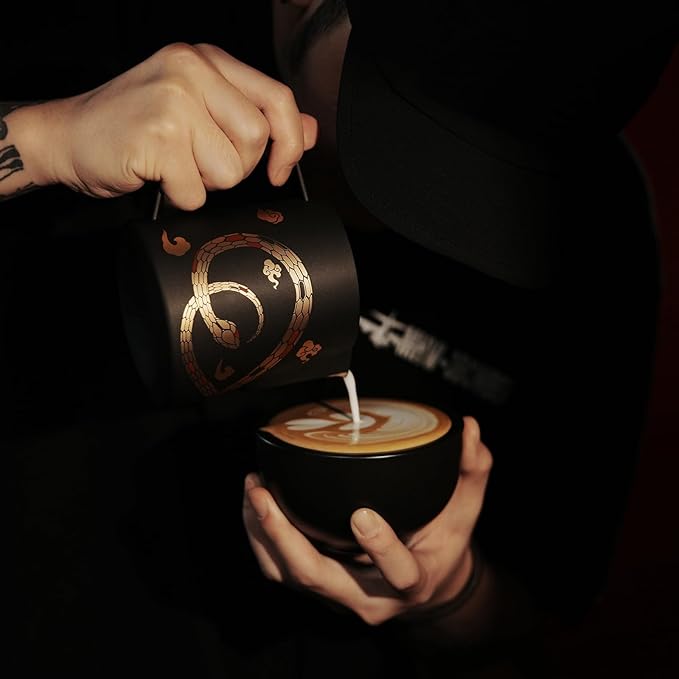 MHW-3BOMBER Espresso Steaming Pitcher Milk Frothing Pitcher Stainless Steel Milk Coffee Cappuccino Latte Art Barista Cup (5.0 Black(printing), 16.9 Ounces) P5159S-OS